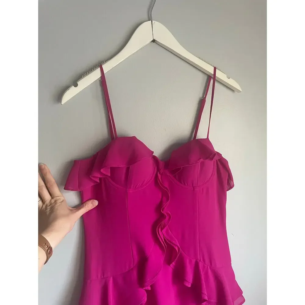 Lover's & Friends Melissa Gown MWT Magenta Pink size Medium Ruffle Wedding